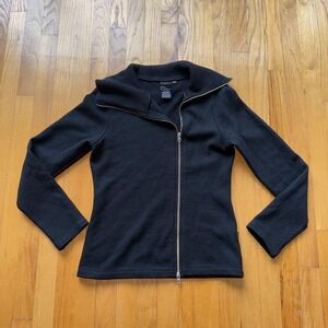 Kuhl Sweater M Black Merino Wool Full Zip Asymmetrical Collar Hiking Layer